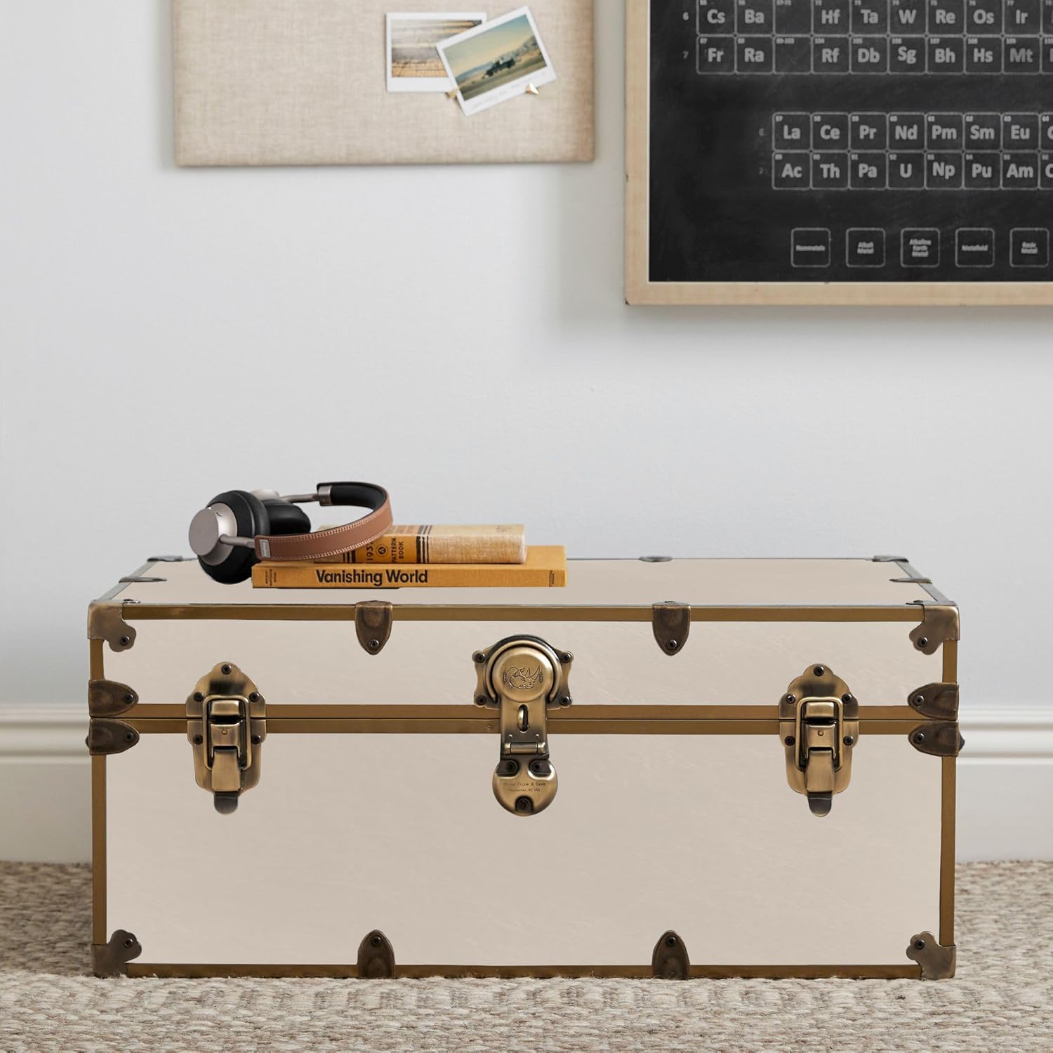 Rhino Trunk & Case Lux Faux Leather Trunk – Large 32"x18"x14" Storage Box, Coffee Table, End of Bed Chest, Entryway Storage Bench – USA-Made – Strong & Secure for Camp & Dorm – Antique Brass Hardware