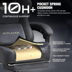 GTPLAYER Big and Tall Gaming Chair 400lbs Heavy Duty Office Chair with Foot Rest, High Back Pocket Spring Ergonomic Computer Chair for Adults, Wide Comfy Seated Cushion with Linkage Armrests, Grey