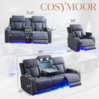 Power Recliner Sofa Set with LED, 3 Pieces Sectional Couch, Sandad Leather Living Room Furniture Sets, Modern Power Reclining Couch Leather Sofa with USB Ports/Cup Holders/Armrest Storage