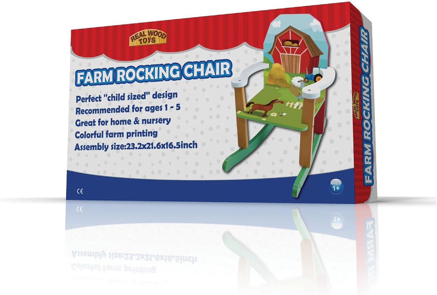 Homeware Kids’ Wooden Farm Rocking Chair – Toddler Rocker with Colorful Barnyard Animals – Sturdy Wood Rocker for Ages 1–5, Perfect for Nursery, Bedroom, or Playroom – Easy Adult Assembly