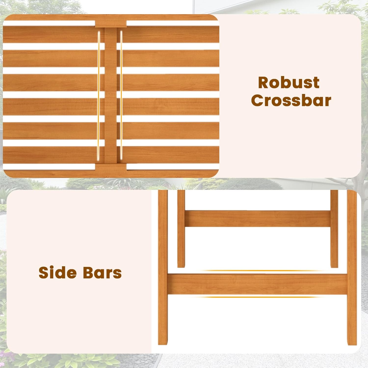 Tangkula Acacia Wood Outdoor Bench with Backrest, 2-Person Patio Wood Bench with Curved Armrests, Slatted Seat, Garden Bench Loveseat for Park, Yard, Lawn, Patio, 800 LBS Max Load