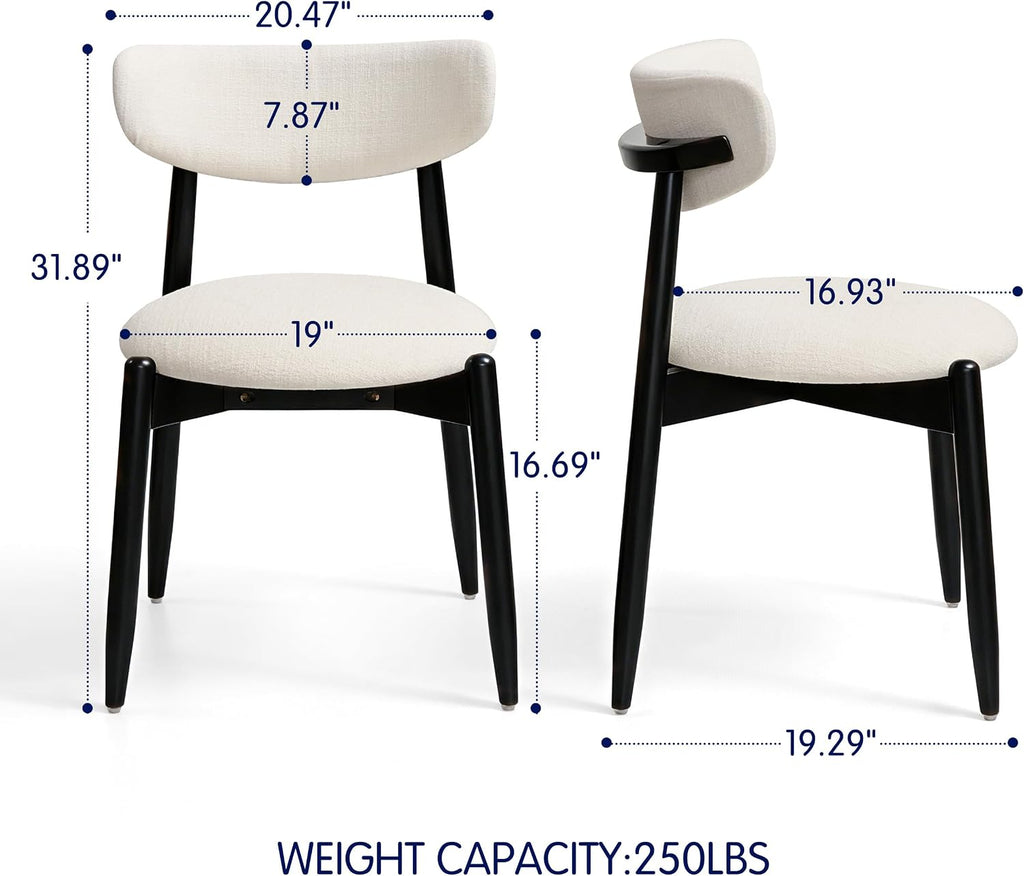 SUBRTEX Dining Chairs Set of 4,Upholstered Dining Room Chairs with Curved Backrest & Solid Wood Legs, Mid Century Modern Farmhouse Kitchen Chairs, Cream & Black Legs