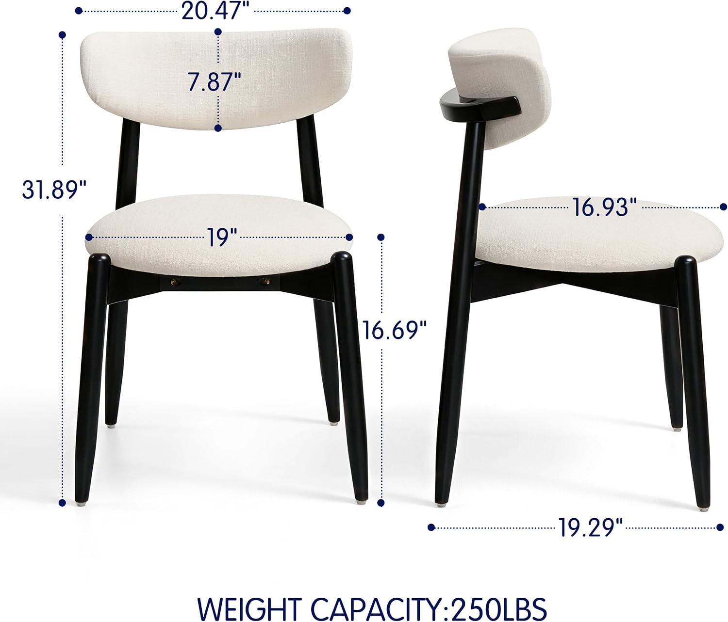 SUBRTEX Dining Chairs Set of 4,Upholstered Dining Room Chairs with Curved Backrest & Solid Wood Legs, Mid Century Modern Farmhouse Kitchen Chairs, Cream & Black Legs