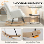 Rocking Chair Nursery, Teddy Upholstered Rocker Glider Chair with High Back, Rocker Recliner with Armrest, Gliding Chair with Thick Cushion, Accent Reading Chair for Bedroom (Ivory)