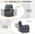 ANJ Swivel Rocker Recliner Chair Nursery Manual Glider Rocking Recliner Chairs for Adults, Fabric Rocking Chair Nursery, 360° Swivel Lazy Boy Recliner Chairs for Living Room, rv, Smoky Grey