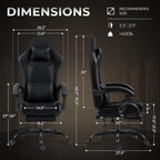 Gaming Chair with Footrest, Ergonomic 330lbs Leather Mesh Chair, Massage Lumbar Support, Adjustable Height & Headrest Pillow, Breathable Seat for Office, Home, Streaming, Long Gaming Sessions, Black