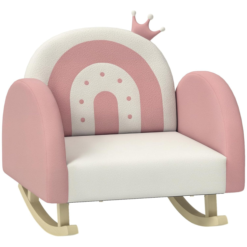 Qaba Kids Rocking Chair, Princess Crown Toddler Chair, Children's Armchair Rocker with Rainbow Backrest for Bedroom, Playroom, Pink