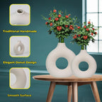 Set of 2 White Ceramic Vases - Modern Nordic Minimalist Decor for Home, Dining Table, and Shelves (Large & Medium)