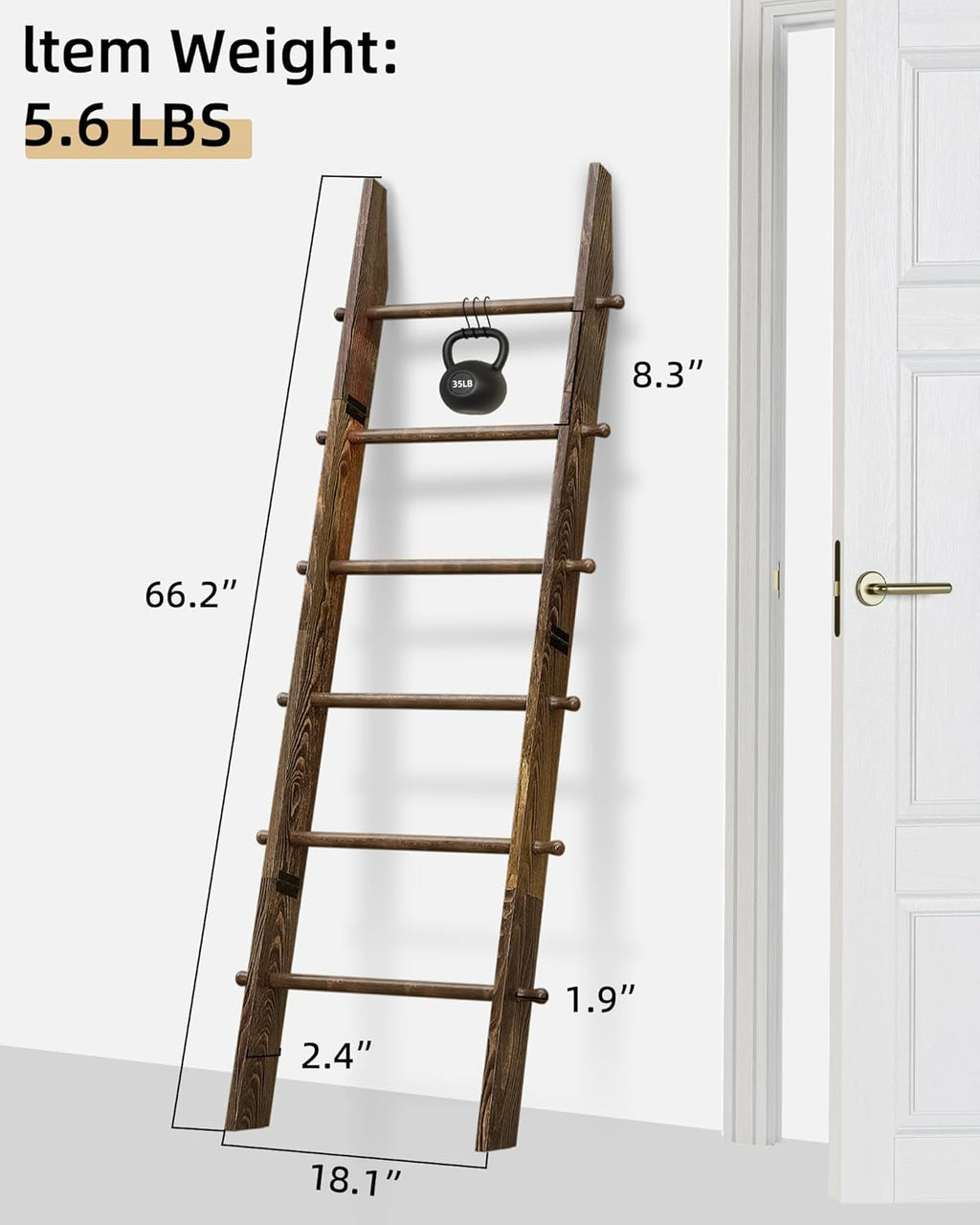 TEAKMAMA 6-Tier Blanket Ladder with Hanging Knobs,5.5 Ft Wall Leaning Blanket Ladders for Living Room Bedroom,Rustic Decorative Storage for Quilts,Throws,Easy to Assemble,Rustic Brown