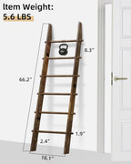TEAKMAMA 6-Tier Blanket Ladder with Hanging Knobs,5.5 Ft Wall Leaning Blanket Ladders for Living Room Bedroom,Rustic Decorative Storage for Quilts,Throws,Easy to Assemble,Rustic Brown