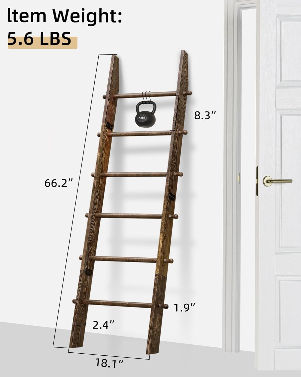 TEAKMAMA 6-Tier Blanket Ladder with Hanging Knobs,5.5 Ft Wall Leaning Blanket Ladders for Living Room Bedroom,Rustic Decorative Storage for Quilts,Throws,Easy to Assemble,Rustic Brown