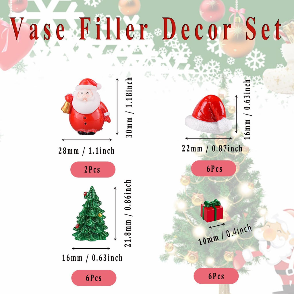 10066Pcs Christmas Vase Filler Decor Set Red Green Beads Santa Hat Christmas Trees Gift Boxes Vase Filler for Home Party Decoration