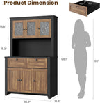 GAOMON 66" Tall Kitchen Pantry Cabinet, Modern Kitchen Hutch with Charging Station, Large Coffee Bar Storage Cabinet with Glass Doors and Drawers, Brown+Black