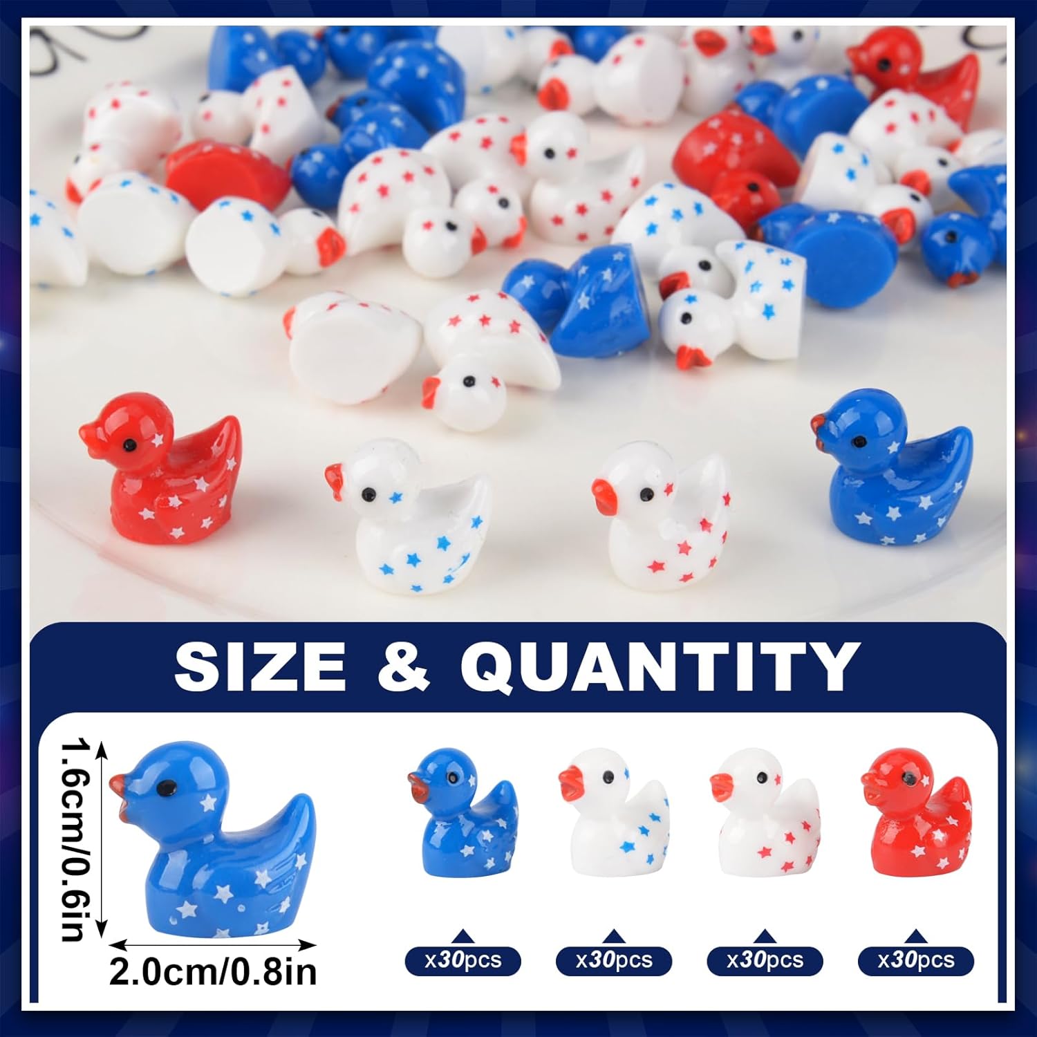 120 Pcs Patriotic Ducks 4th of July Bulk Tiny Resin Duck Red White Blue Miniature Ornaments for Vase Filler Jewelry Making DIY Crafts 250th Party Gifts Decorations (Independence Style)
