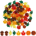 84 Pcs Acrylic Leaves Mini Pumpkin Maple Leaves Acorns Crystals, 5 Colors | Thanksgiving Home Table Scatters, Autumn Table Decoration, Vase Filler, Gems Included