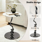 Lovedeco Elvon Calacatta Marble Side Table, 16” Round Marble Top with Metal Base End Table Polished for Sofa, Living Room, Bedroom