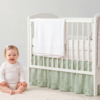 Gingham Crib Skirt Dust Ruffle 52 x 28 Inch 100% Washed Cotton Ruffle Plaid Baby Crib Bed Skirt Soft Farmhouse for Boys & Girls Nursery Bedding Decor, Fits Standard Cribs(Green)