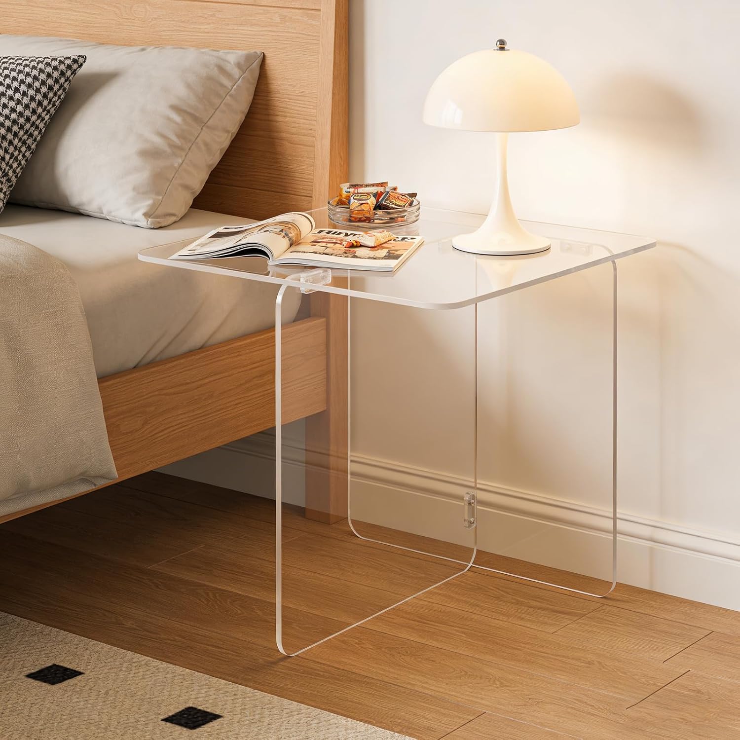 Acrylic Side Table,Clear Nightstand End Table Modern Bedside Table for Living Room Bedroom,Small Spaces (Clear)