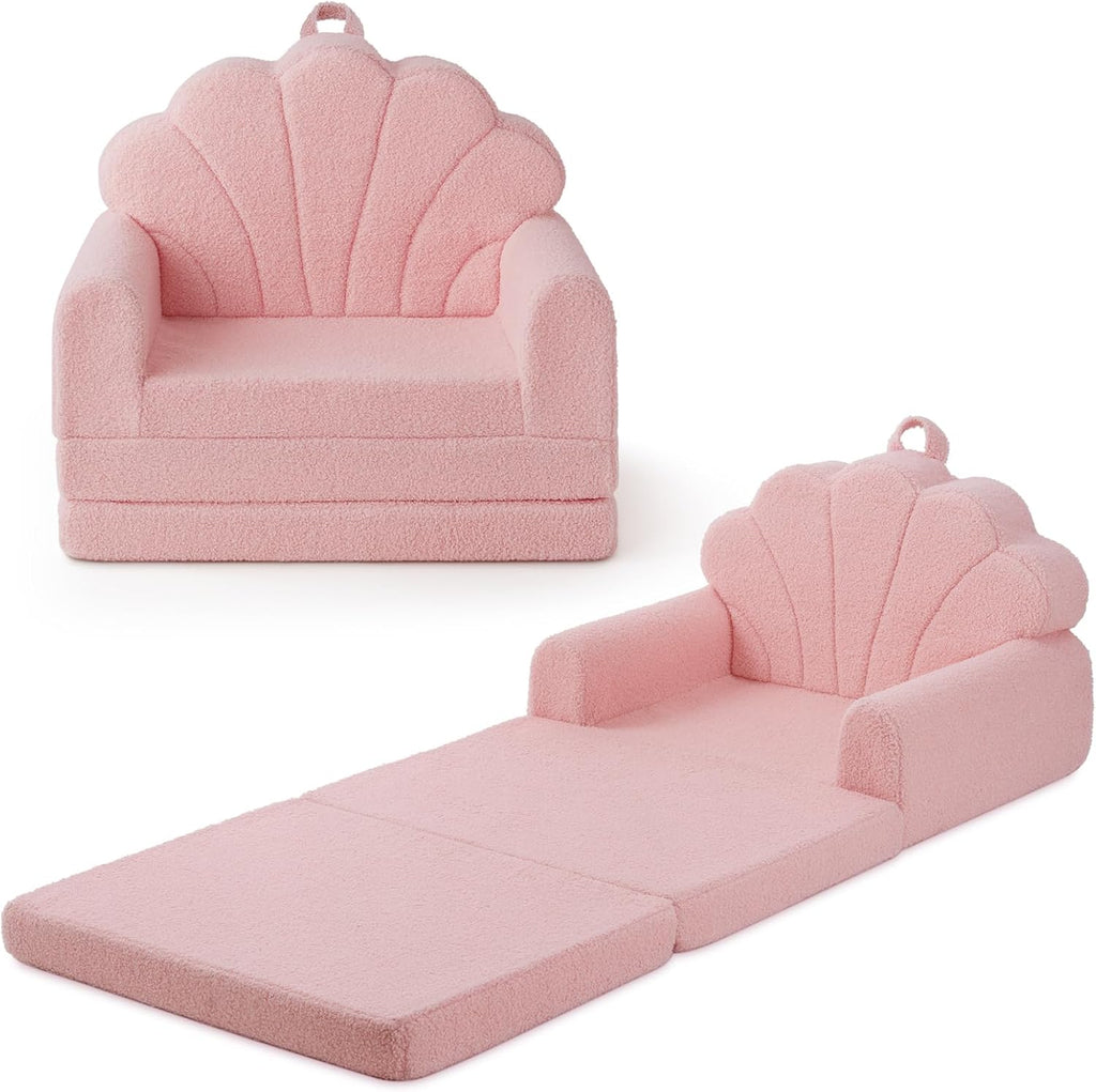 Blissful Diary Kids Couch, 2-in-1 Soft Fold Out Kids Couch, Kids Sofa Chair, Comfy Kids Furniture for Playroom, Reading & Play, Pink Shell