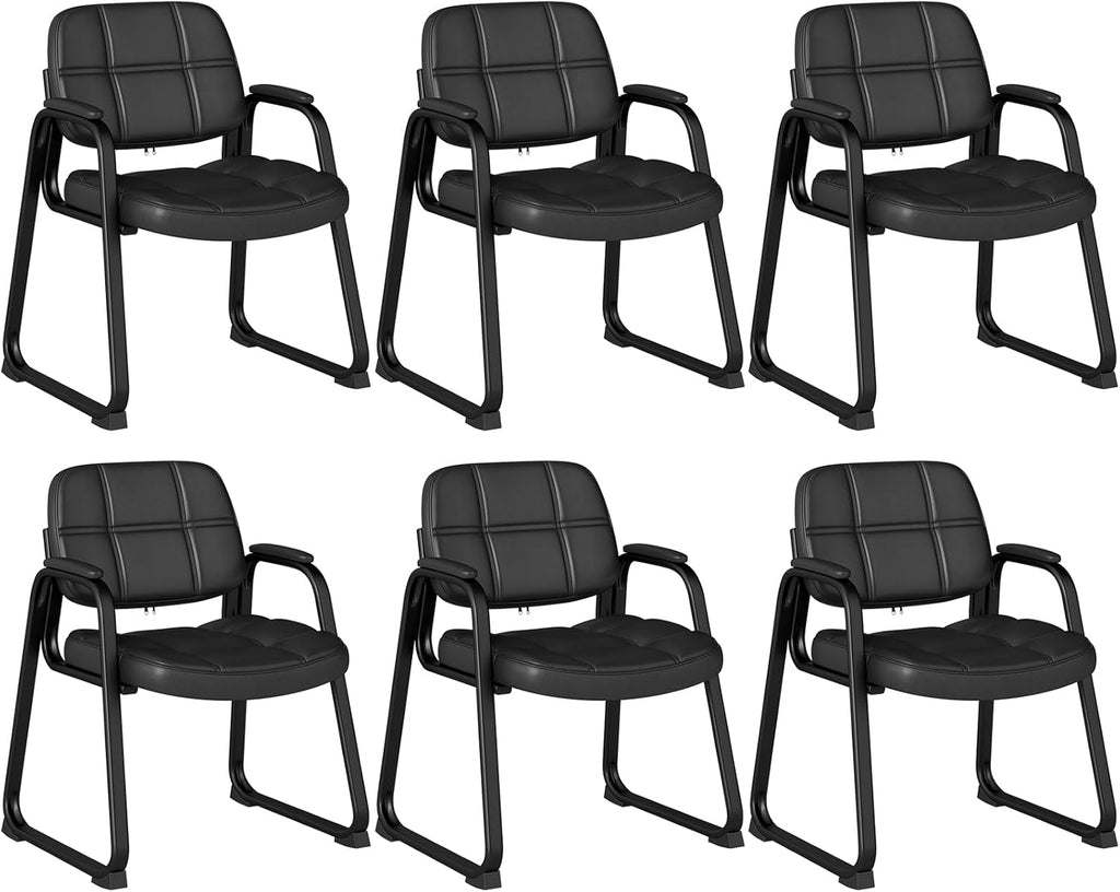Tangkula Waiting Room Guest Chair Set of 6, Upholstered Conference Chair with Armrest & Ergonomic Backrest, Metal Frame Reception Meeting Room Chair, Home Office Office Lobby Executive Chair