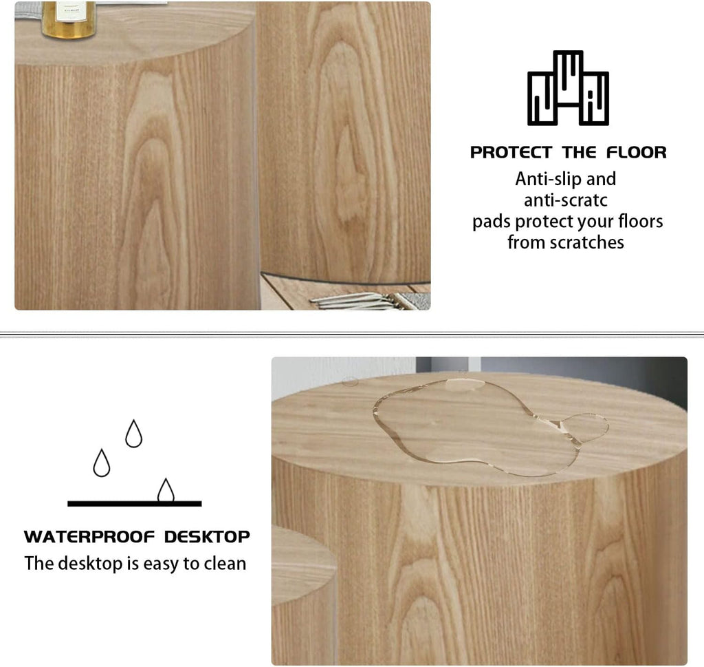 Small Wood Side Table Round Nesting End Table Coffee Tables Nesting Tables Set of 2 for Living Room Bedroom Office No Need Assembly Oak 18.8" W x 14.9" H
