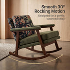 Nursery Rocking Chair, Compact Upholstered Rocker with Solid Wood Legs, Cozy Nursing Glider Chair for Mom, Small Space Chair for Nursery, Bedroom (Olive Green Floral)