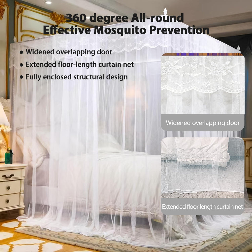 Large Space Mosquito Net, Three Side Opening Canopy Bed Curtains, Princess Bed Drapes Netting for Private Quiet Space Bedroom Decoration, L78xW59xH78 Inches for Queen Size Bed