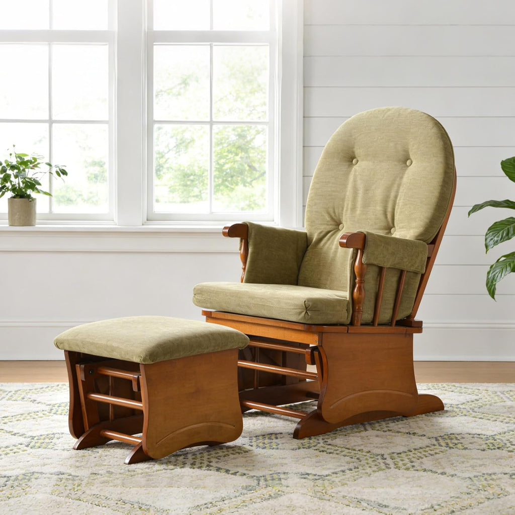 Glider Rocking Chair Nursery with Ottoman Smooth Rocking Motion, Easy to Assemble, Solid Hardwood Base Indoor Adult(Yellowish-Green)