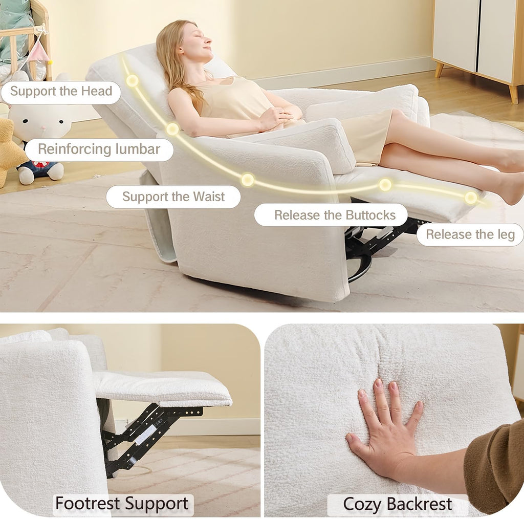 Power Rocker Swivel Recliner Chair for Adults, 26" Extra Wide Glider Reclining Nursery Chair w/USB & Type-C Charger Rocking Chairs for Living Room Bedroom Beige