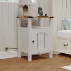 Farmhouse End Tables Set of 2 with Charging Station, White Nightstands with USB Ports & AC Outlets, Side Tables with Storage Cabinet and Open Shelf for Bedroom, Living Room, Apartment, 2026, Modern