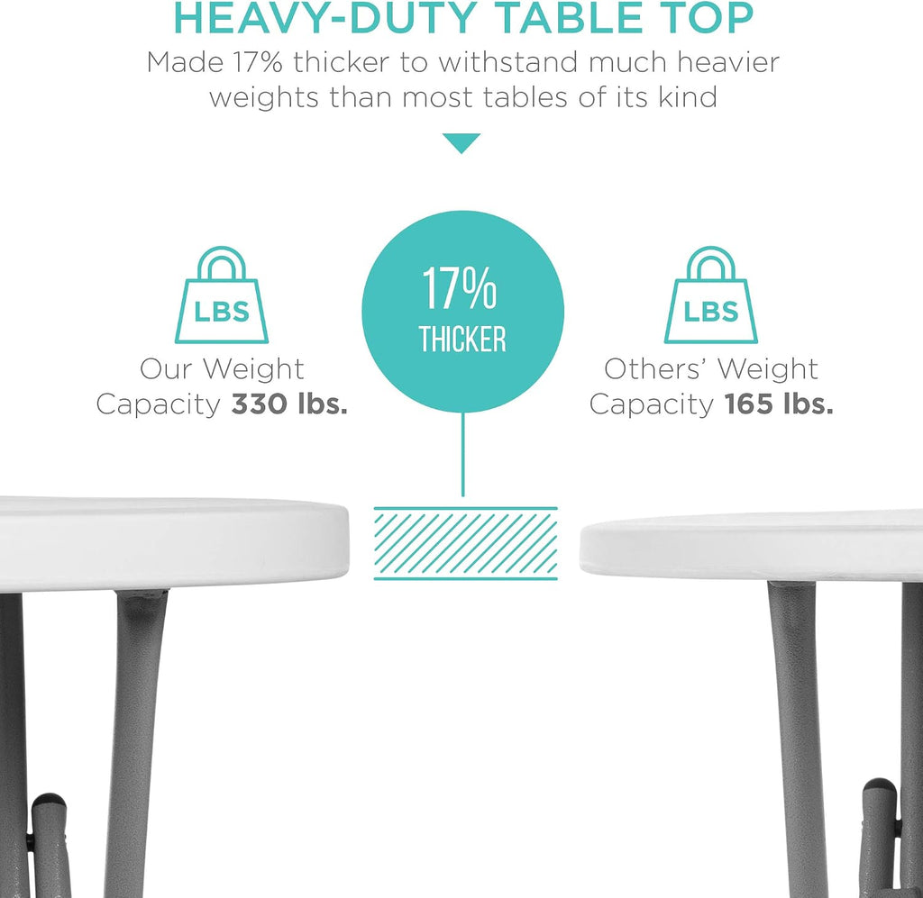 Best Choice Products 32in Bar Height Folding Table, Round Indoor Outdoor Accessory for Patio, Backyard, Dining Room, Events w/Thick Table Top, Metal Frame, Locking Legs, 330lb Weight Capacity - White | Bar Height