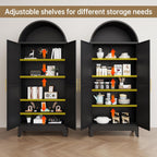 Metal Arched Cabinet, 73" Tall Kitchen Pantry Cabinet with 2 Doors & 4 Adjustable Shelves, Kitchen Storage Cabinets Cupboard for Bathroom, Living Room, Dinging Room (Black)