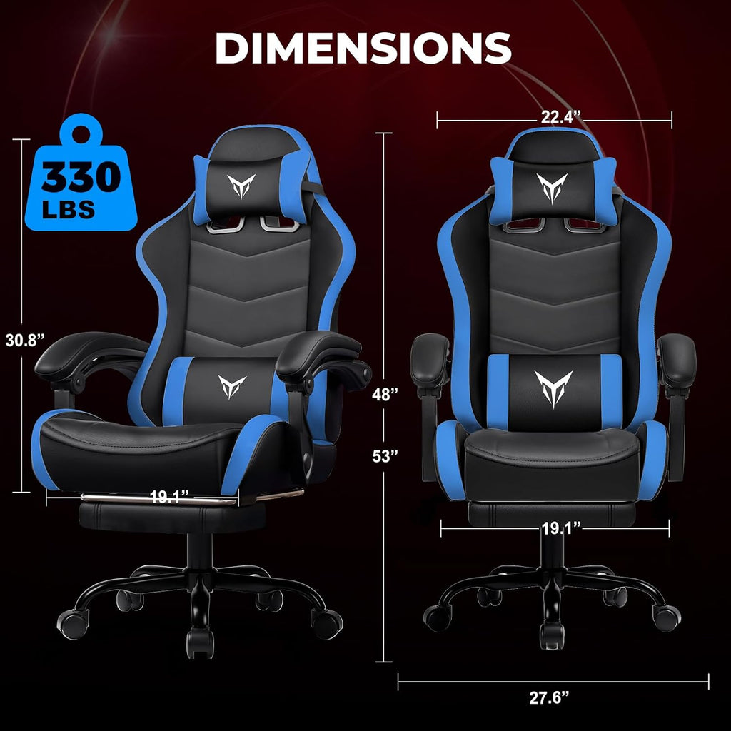 GTPLAYER Gaming Chair, Video Game Chairs Racing Style PC Game Chairs 350lbs for Adults - Padded High Back Ergonomic Reclining Silla Gamer, Linkage Armrest, Blue