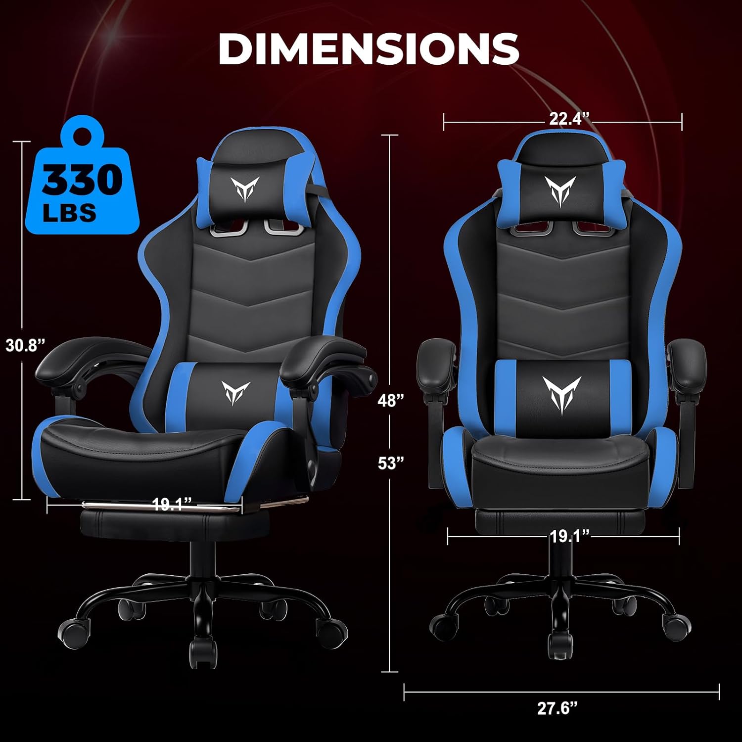GTPLAYER Gaming Chair, Video Game Chairs Racing Style PC Game Chairs 350lbs for Adults - Padded High Back Ergonomic Reclining Silla Gamer, Linkage Armrest, Blue