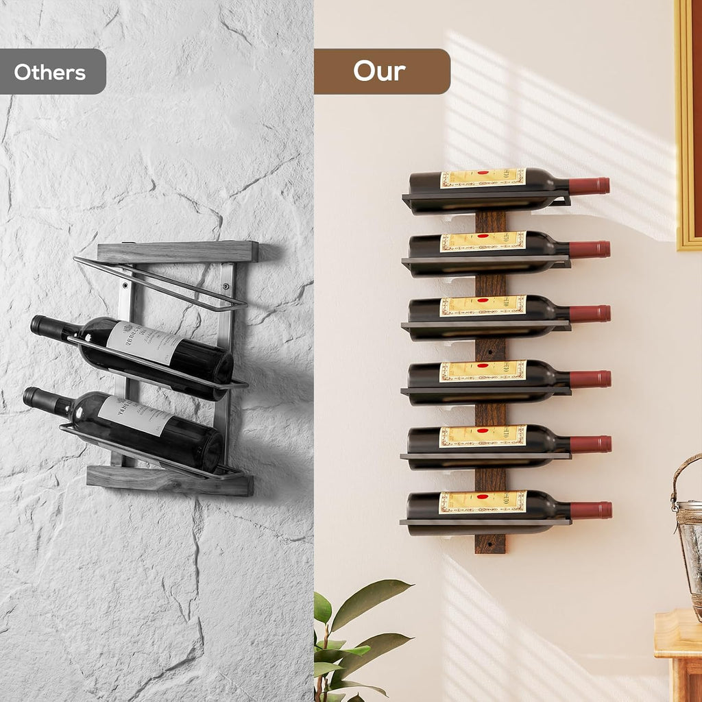 B4Life Wine Rack Wall Mounted for 6 Wine Bottles, Wood Wine Racks for Wall, Wine Holder Wine Bottle Racks for Kitchen, Dining Room, Bar