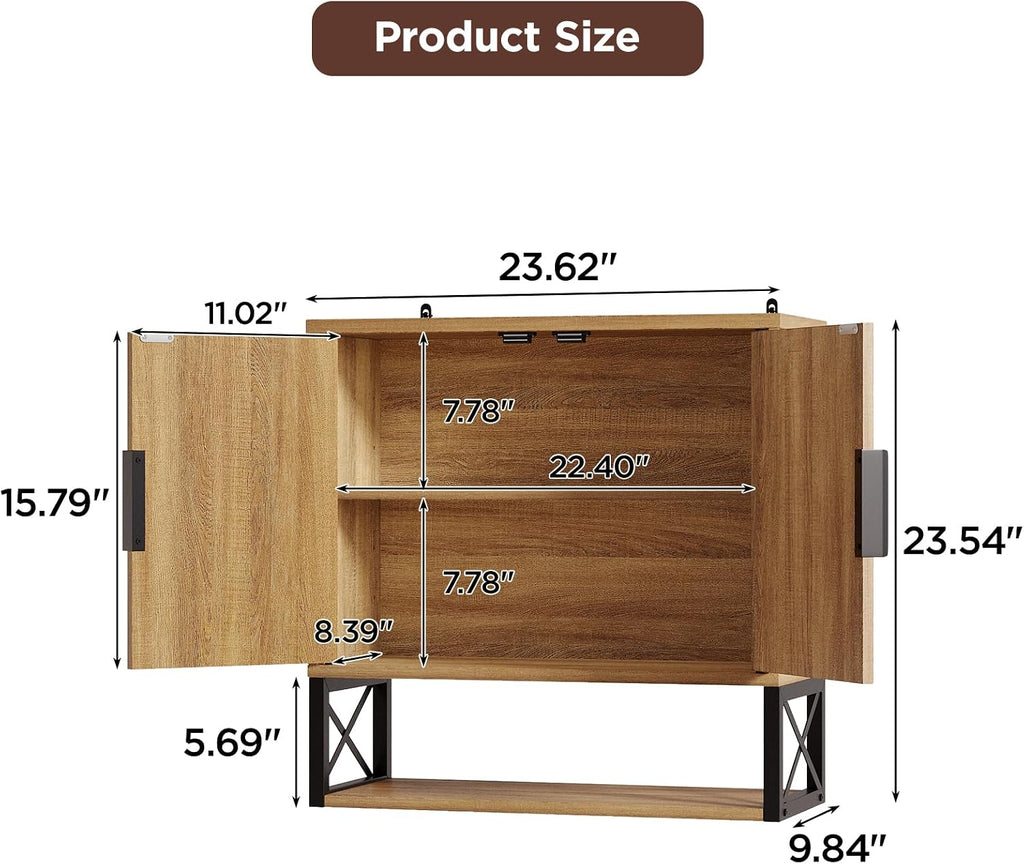 FiveWillowise Fluted Bathroom Wall Storage Cabinet with Open Shelf, Floating Wall Mounted Medicine Cabinet with Adjustable Shelves, Over The Toilet for Bathroom, Laundry Room, Kitchen, Natural Oak