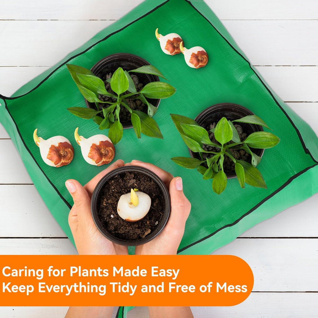 Repotting Mat for Indoor Plant Transplanting and Mess Control Thickened Waterproof Potting Tray Foldable Potting Mat Portable Gardening Mat Garden Gifts(26"x 26") Green