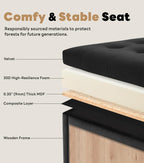 Tbfit Large Square Storage Ottoman Bench, Button Tufted Upholstered Coffee Table Ottoman with Wooden Legs, Oversized Storage Ottomans Toy Box Footrest for Living Room, Black Velvet