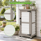 Small Outdoor Storage Cabinet with Metal Top, 2-Tier Patio Potting Bench & Garden Tool Organizer, Adjustable Shelf Corner Storage Cabinet for Balcony Backyard Porch