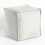 Sorra Home Sunbrella Top Stitch Pouf Cushion - Square, Outdoor Stuffed Plush Ottoman & Foot Rest Stool - Balcony, Patio, Poolside Furniture Accessory - Canvas Natural (17" x 17" x 17")