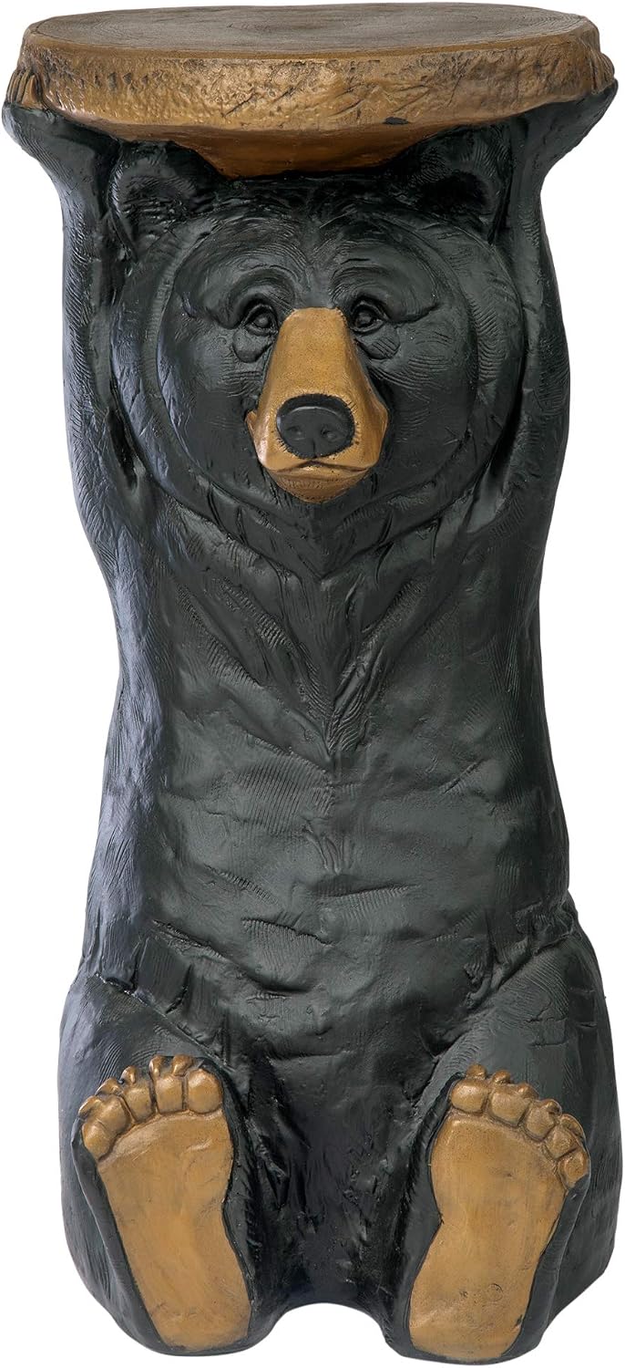 Design Toscano Black Forest Bear Pedestal Table Rustic Cabin Decor, 24 Inch Tall, Cast Stone Resin, Full Color Finish