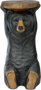 Design Toscano Black Forest Bear Pedestal Table Rustic Cabin Decor, 24 Inch Tall, Cast Stone Resin, Full Color Finish