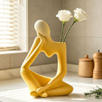 Arawat Ceramic Thinker Vase Yellow Flower Vase for Home Decor Modern Cute Boho Vases for Table Room Decor Unique Aesthetic Ceramic Decorative Vases for Centerpieces Birthday Gifts for Women Men
