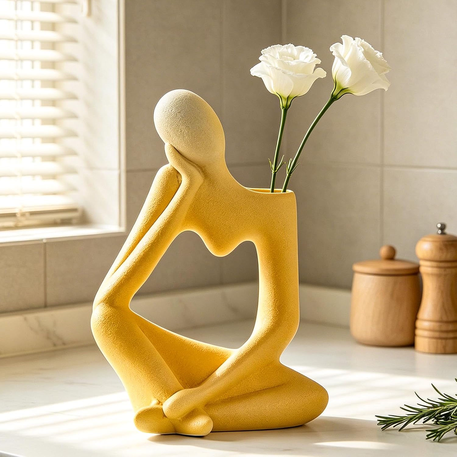Arawat Ceramic Thinker Vase Yellow Flower Vase for Home Decor Modern Cute Boho Vases for Table Room Decor Unique Aesthetic Ceramic Decorative Vases for Centerpieces Birthday Gifts for Women Men