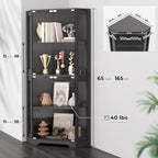 BROTTAR Corner Display Cabinet with Glass Doors, 65" Lighted Curio Cabinet with 3 Color LED Lights for Collectibles, 4-Tier Showcase Display Case with Human Body Sensor for Toys, Books, Black