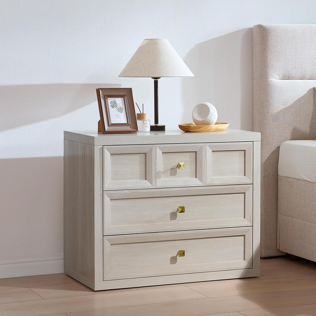 Night Stand Large W/Charging Station, 30.7" W Oversized Nightstands Tall Bedside Table with 3 Drawers, Accent End Table W/Large Storage, Modern Wood End Table for Bedroom, Office