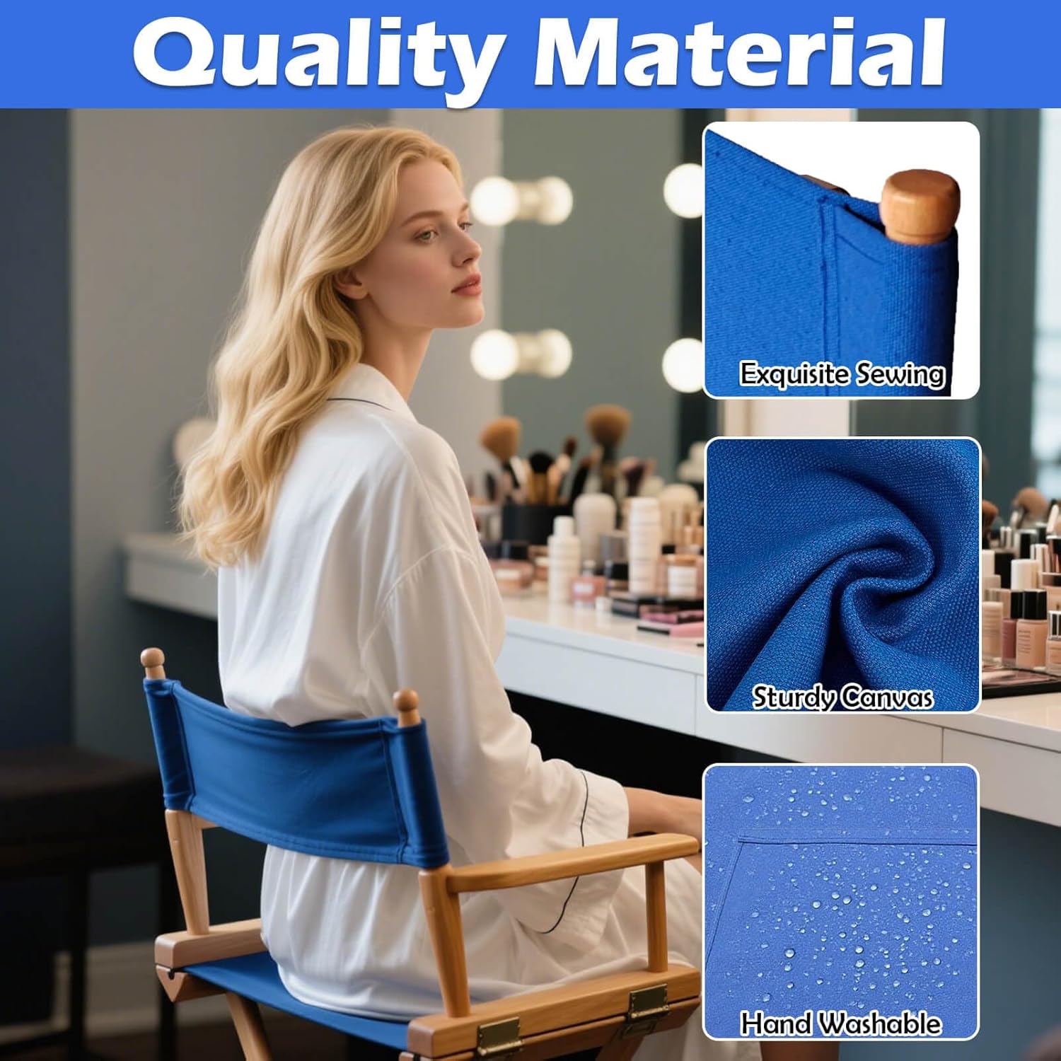 STAY GENT Director's Chair Canvas Replacement Kit 21"L x 8"W - 21"L x 16.5"W Replacement Canvas Durable Cotton Canvas Seat & Back Covers for Home,Model Artist,Makeup,Show Dressing Room, 1 Set Blue
