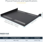 StarTech.com 1U Vented Server Rack Shelf, 16in (40cm) Mounting Depth, Cantilever Tray, Heavy-Duty Steel, 30lb/14kg Capacity