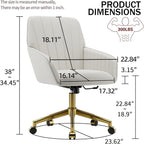 YISHENG Velvet Home Office Chair with Gold Base Upholstered Tufted Modern Height Adjustable 360 Degree Swivel Desk Chair with Wheels, Vanity Chairs for Living Room, Bedroom,Study Room (Cream)
