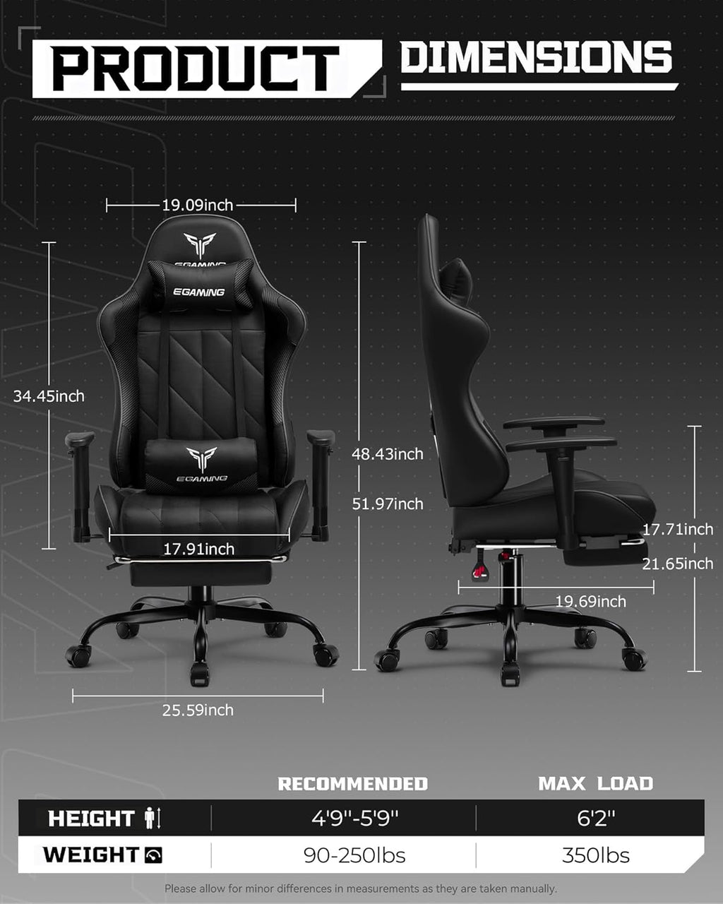 GTPLAYER Gaming Chair, Big and Tall Video Game Chair with High Back PU Leather, Home Office Ergonomic Computer Chair with Footrest, Adjustable Height, 360° Swivel Wheels for Adults and Teens